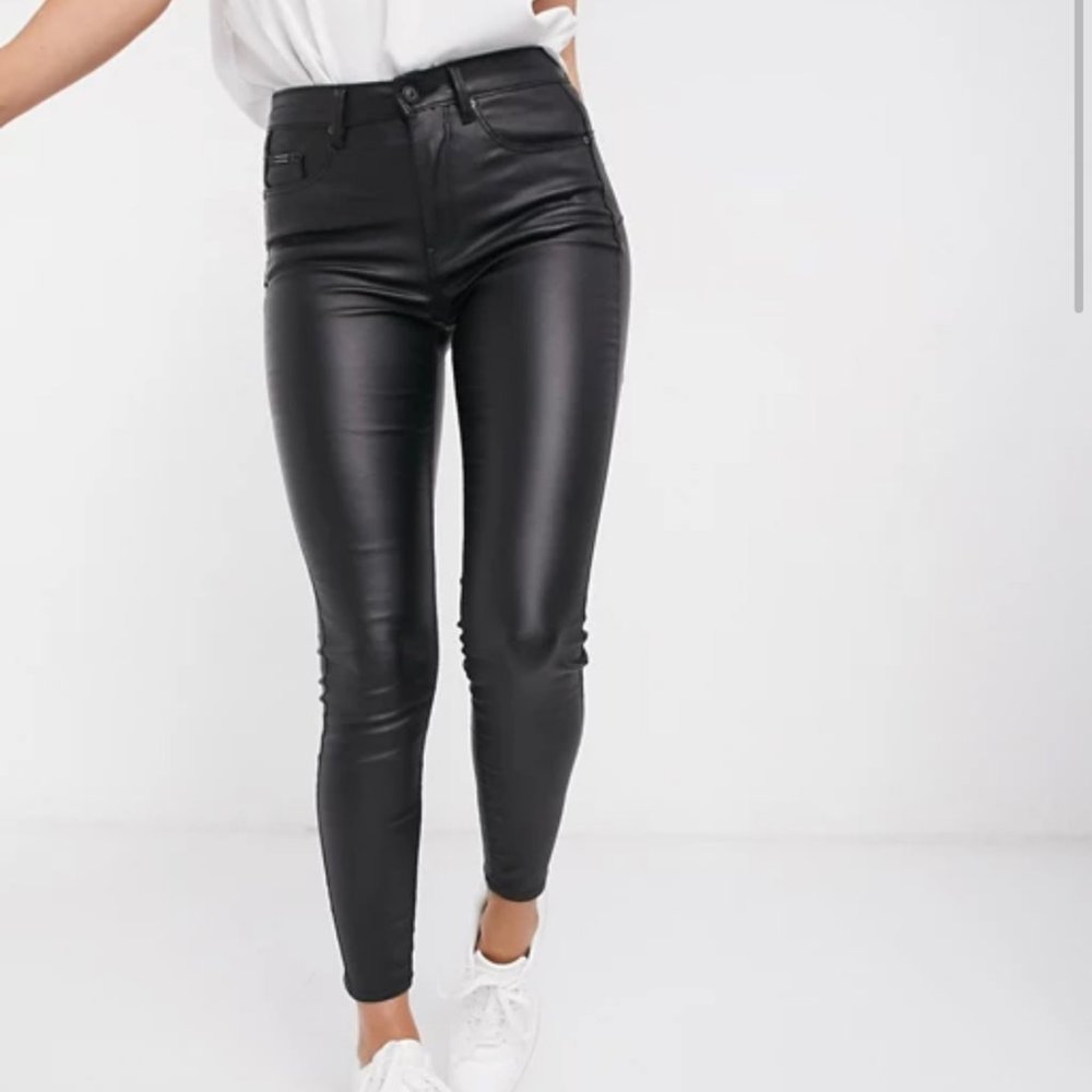 High waist leather skinny jeans